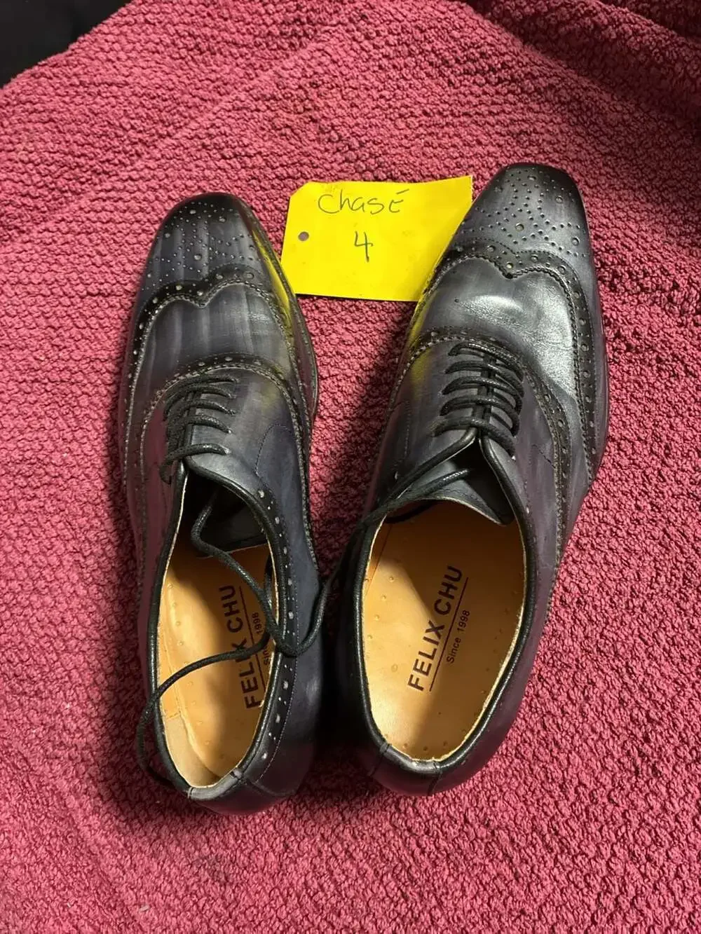 Felix Chu Handmade Gray Patina Leather Wingtip Brogue Oxford Shoes